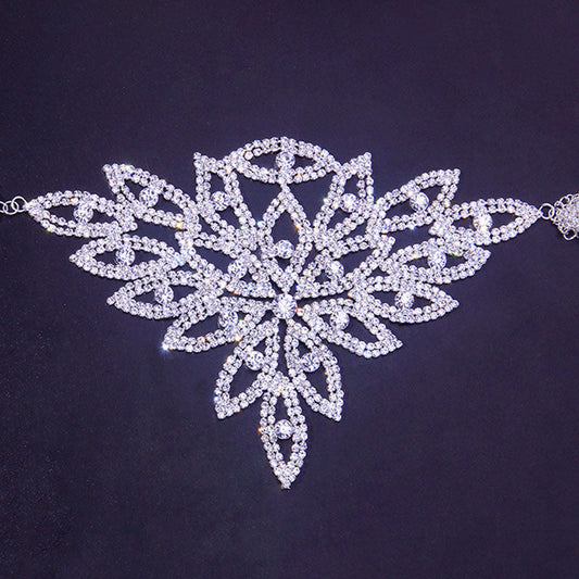 Floral Rhinestone Choker Necklace - Silver