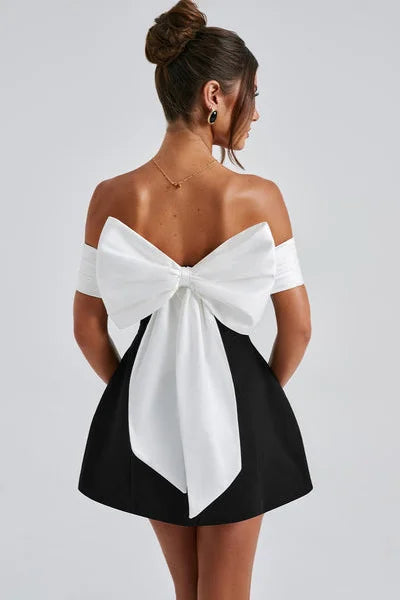 Off-the-Shoulder Contrast Band Fit and Flare Mini Dress