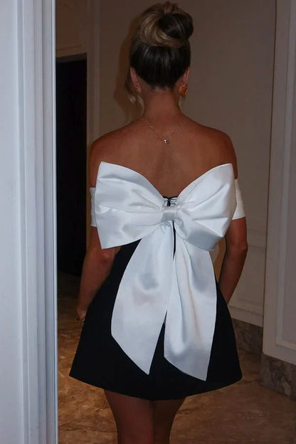 Off-the-Shoulder Contrast Band Fit and Flare Mini Dress