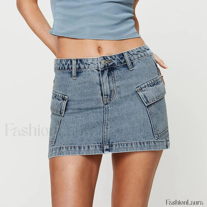 Denim Cargo Pocket Low Waist Skirt