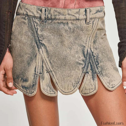 Denim Irregular Slit Vintage Skirt