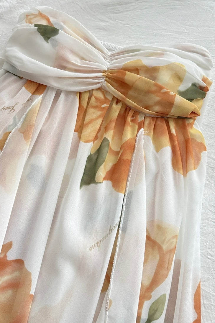| Floral Backless Halter Maxi Dress