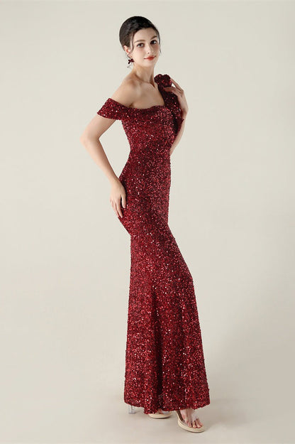 Draped One Shoulder Ruffle Formal Dress