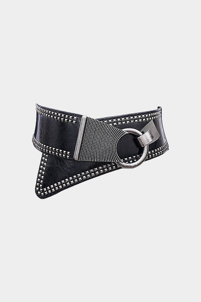 Faux Leather Rivet Wide Corset
