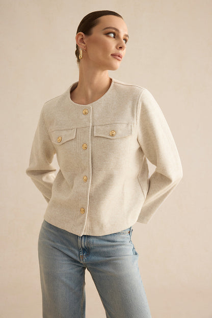 Button And Pocket Metallic Jacket