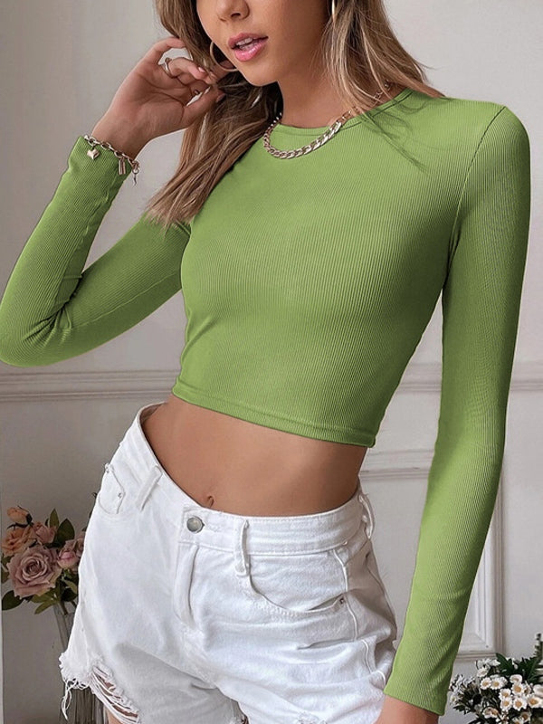 Solid Cutout Backless Twist Back Long Sleeve Knit