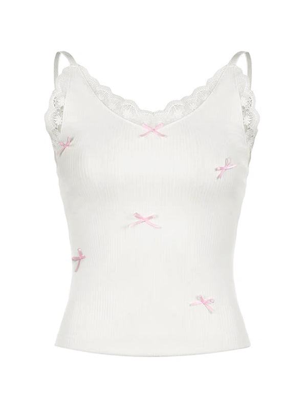 Lace Patchwork Bow Cami Top