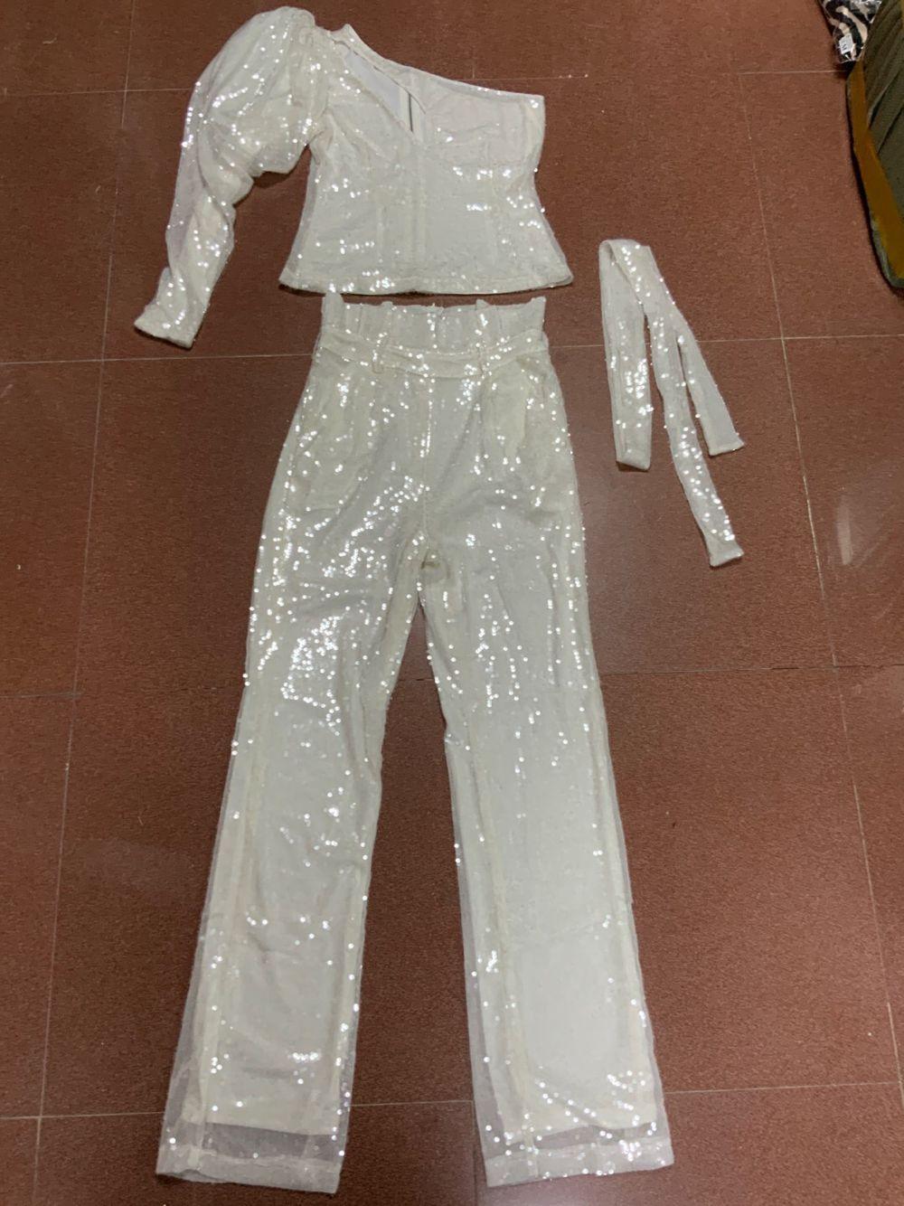 KittenAlarm - Diahann One Shoulder Sleeve Top Pants Set
