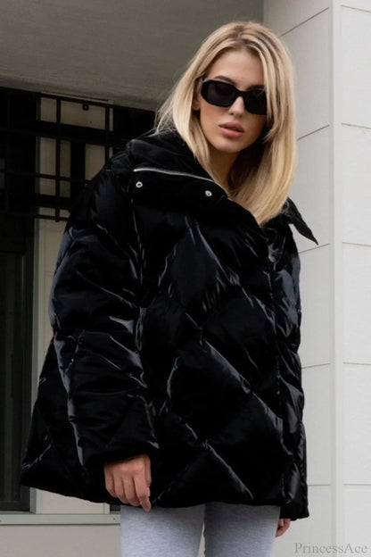 Diamond Quilted Matte Shiny Oversized Wide Lapel Coat