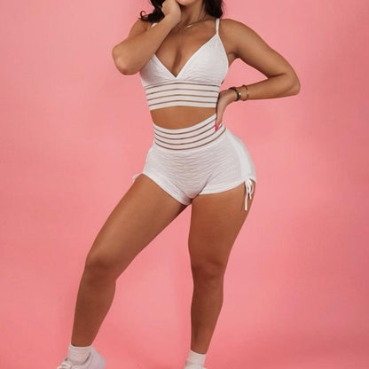 KittenAlarm - Diana Insert Mesh Bra & High Waist Drawstring Mini Shorts Set