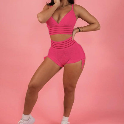 KittenAlarm - Diana Insert Mesh Bra & High Waist Drawstring Mini Shorts Set