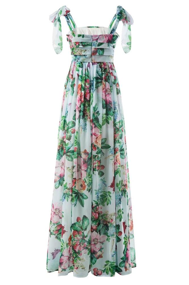 Floral Print Tie Shoulder Bow Strap Low Back Sash Bow Maxi Dress