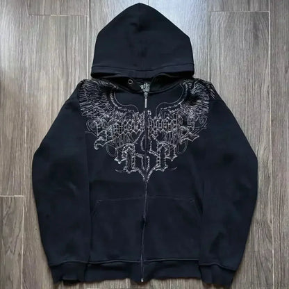 Distress Vintage Gothic Skull Hoodie