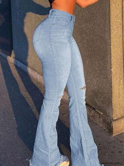 Distressed High Waist Ripped Jeans