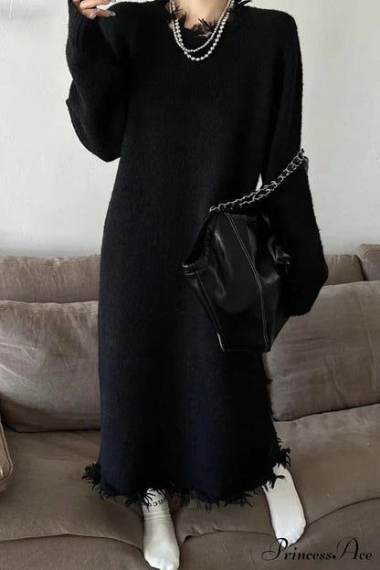 Distressed Raw Edge Knit Dress