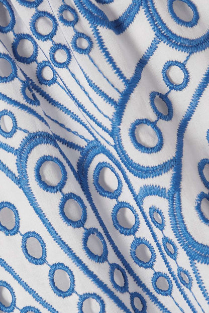 Broderie Anglaise Peacock Feather Print Smocked Back Tiered Maxi Dress