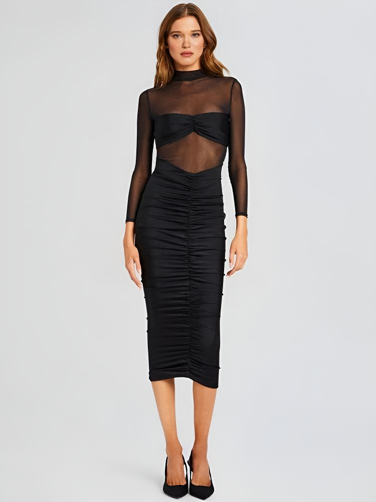 | Sheer Mesh Bodycon Midi Dress