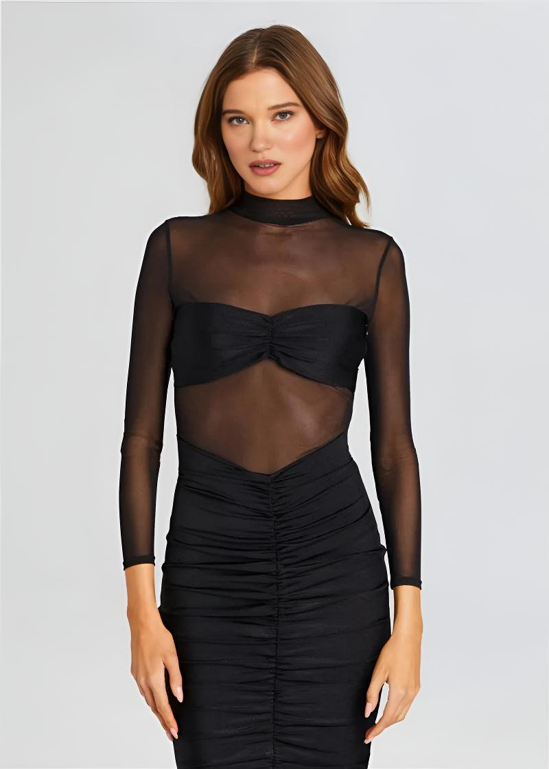 | Sheer Mesh Bodycon Midi Dress