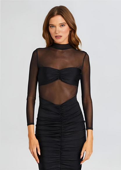 | Sheer Mesh Bodycon Midi Dress