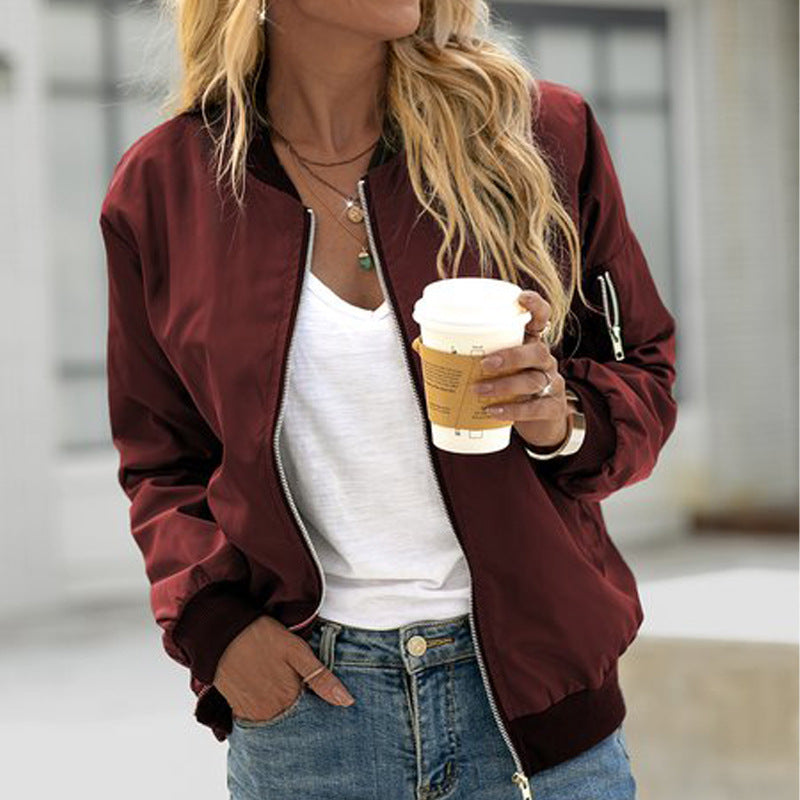 | Women's Casual Zip Up Bomber Jacket