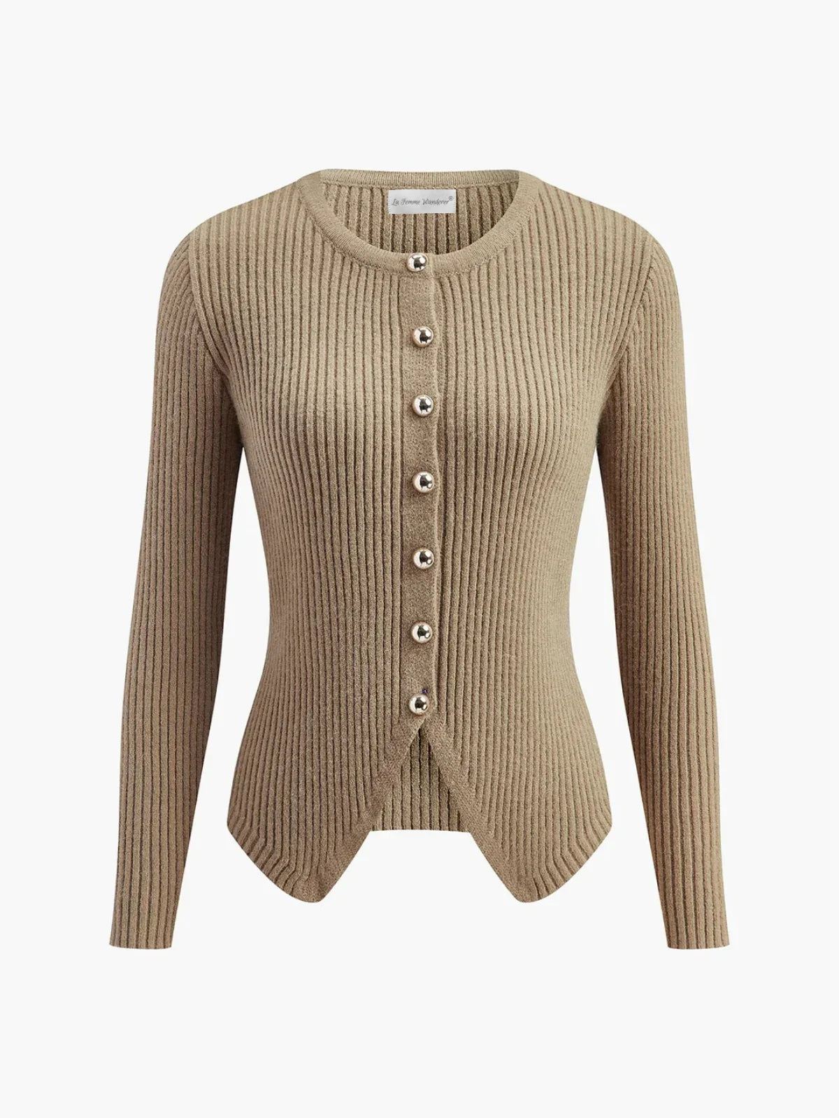 Slim Fit Irregular Crew Neck Knitted Cardigan