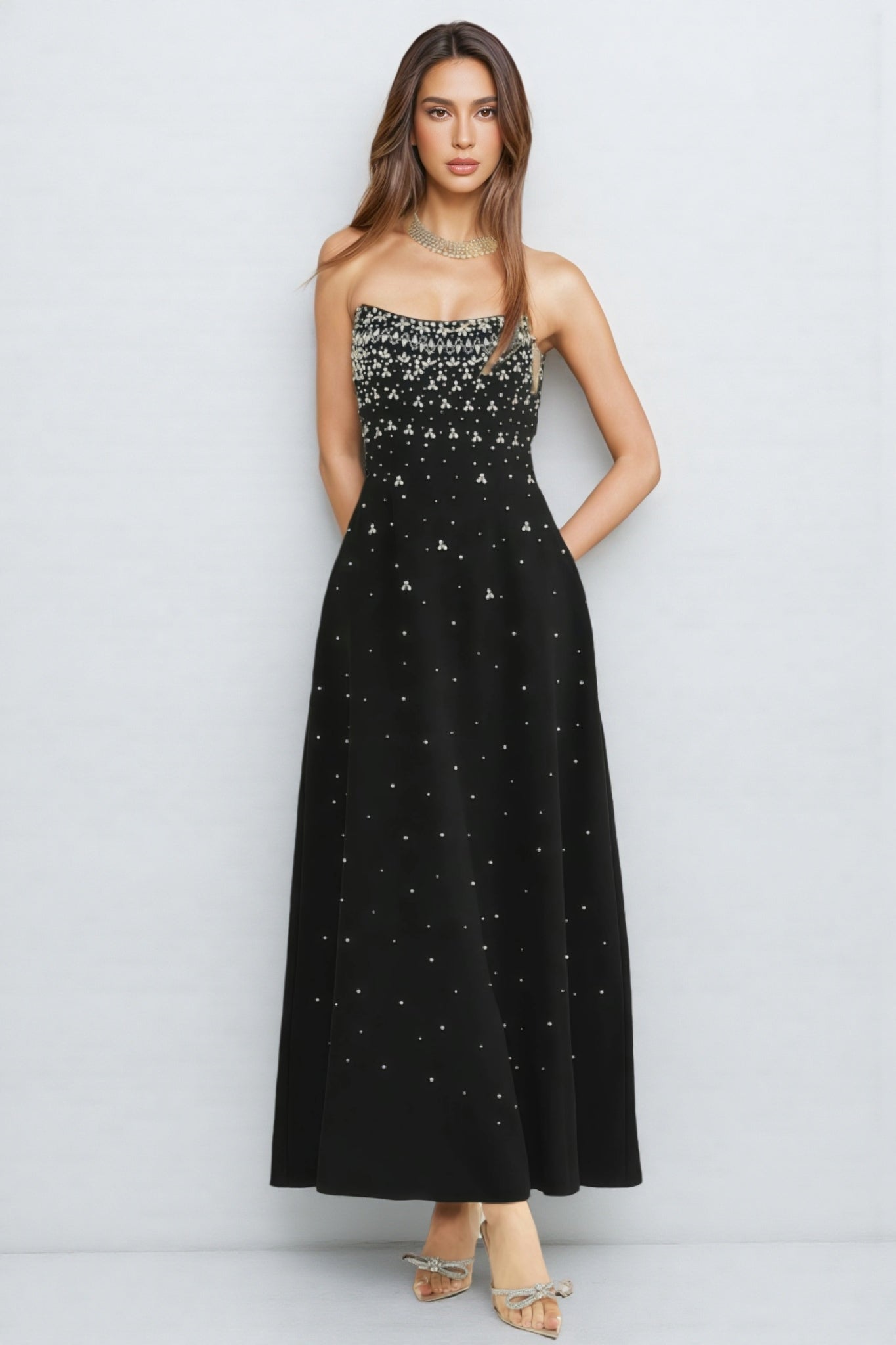 Evrona Bustier Diamonds Maxi Dress