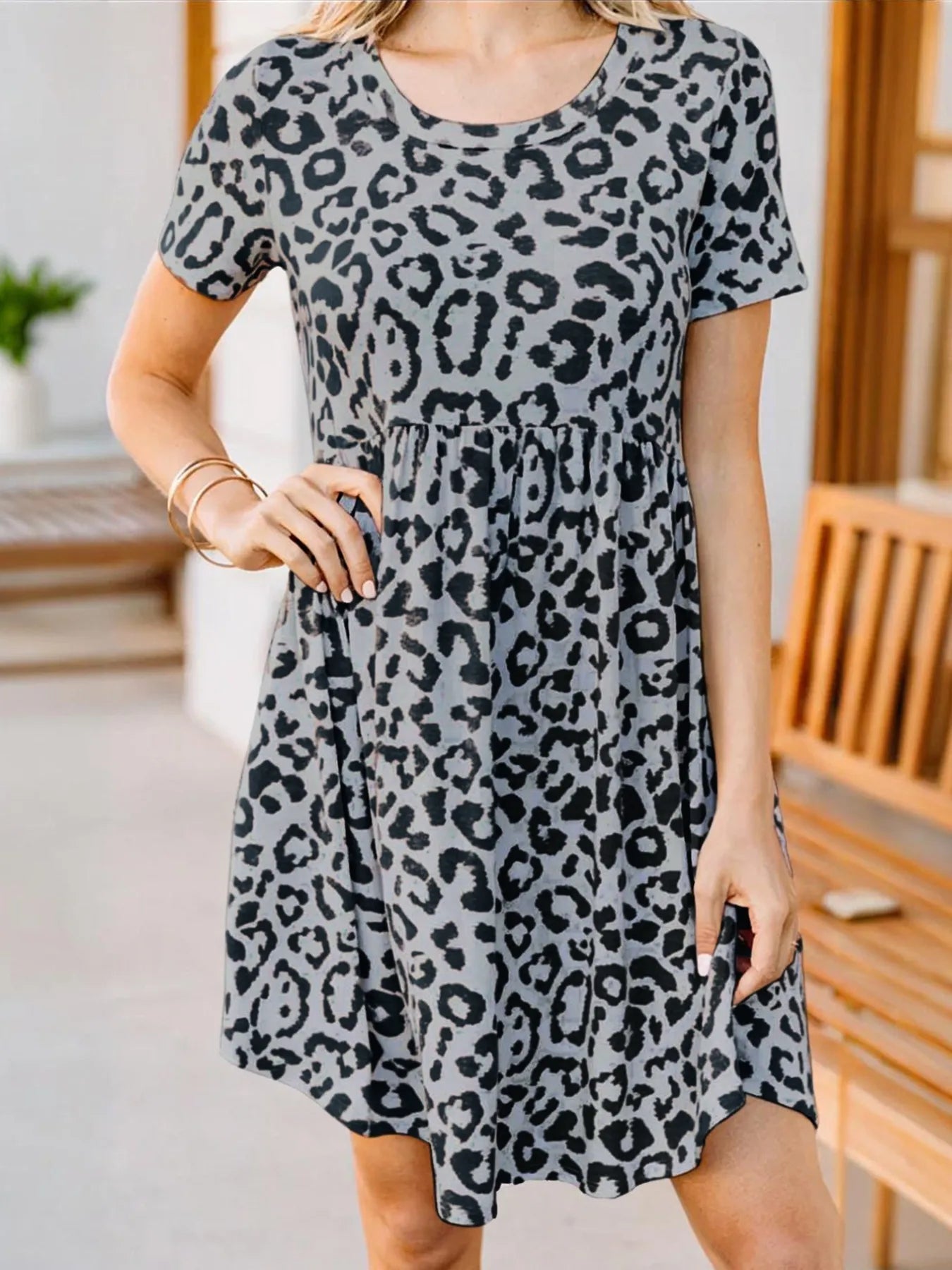 Print Short Sleeve Empire Waist Babydoll Mini Dress