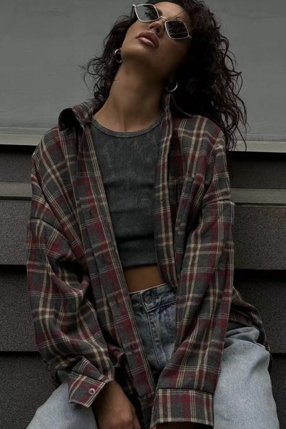 Retro Plaid Collared Blouse