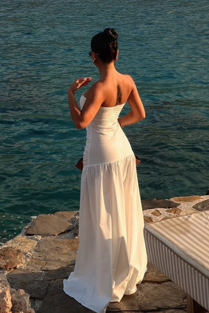 Strapless Twist Front Cutout Ruched Tiered Maxi Dress