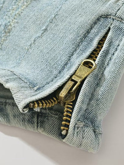 Low Waist Zipper Slit Denim Shorts