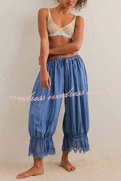 Pastoral Style Elastic Waist Lace Hem Bloomer Pants