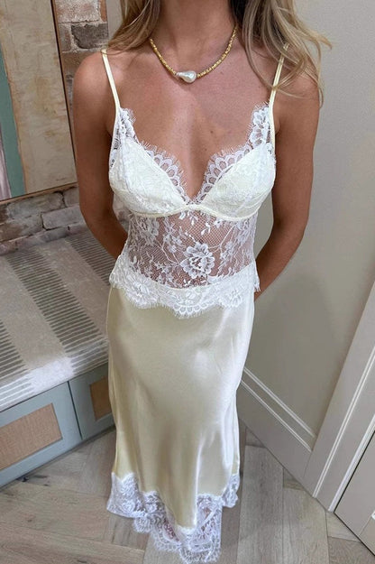 | Sheer Lace Patchwork Maxi Dress