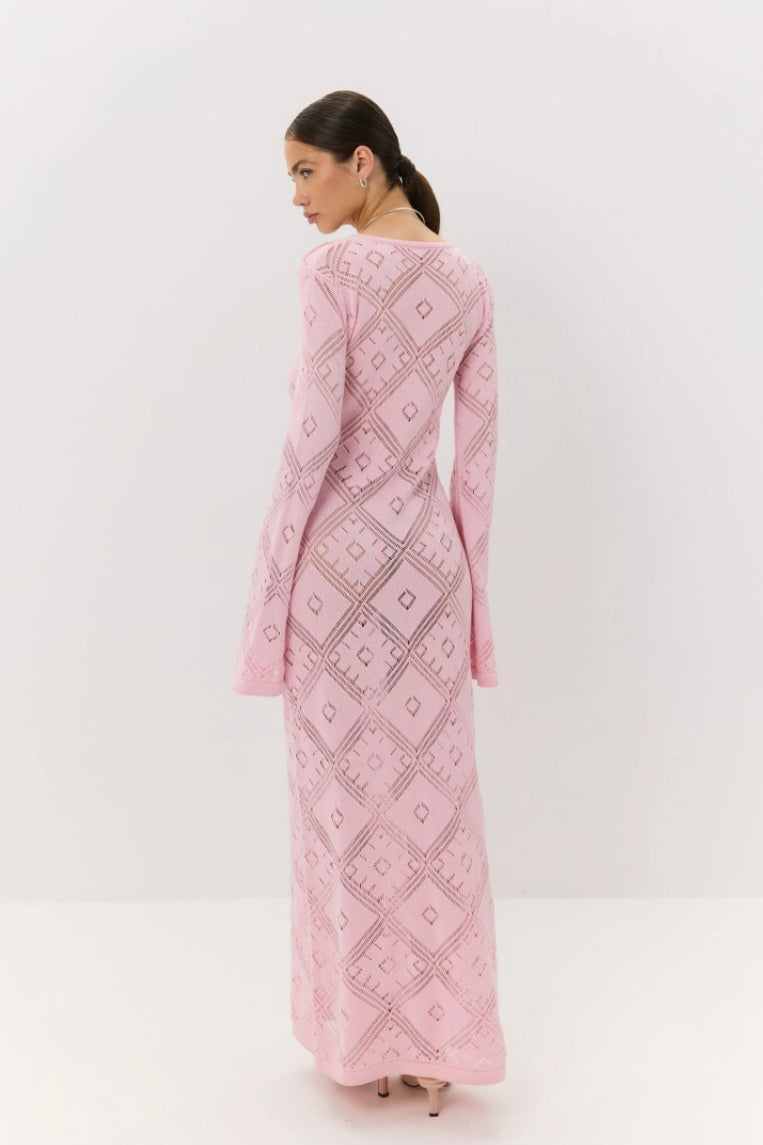 | Knit Argyle Jacquard Long Sleeve Maxi Dress
