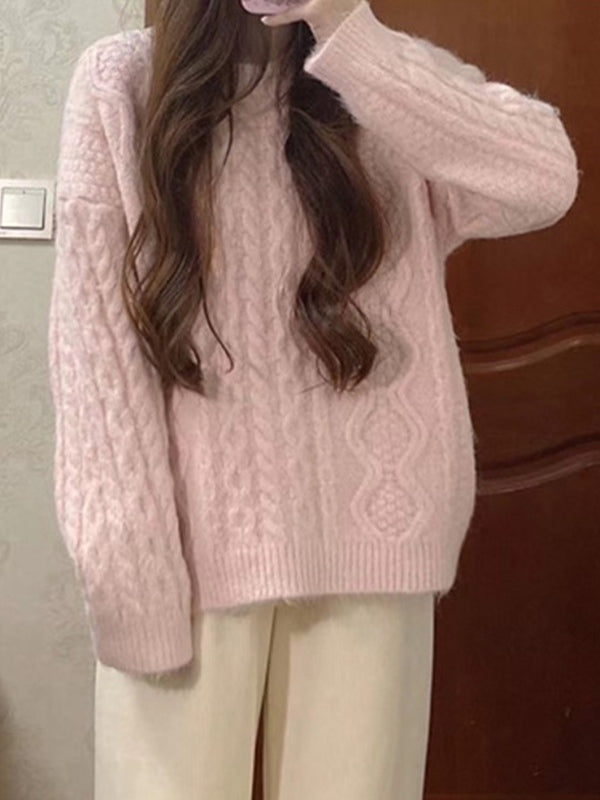 Solid Cable Knit Pullover Sweater