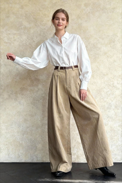 Retro Relaxed High-Waisted Wide-Leg Pants