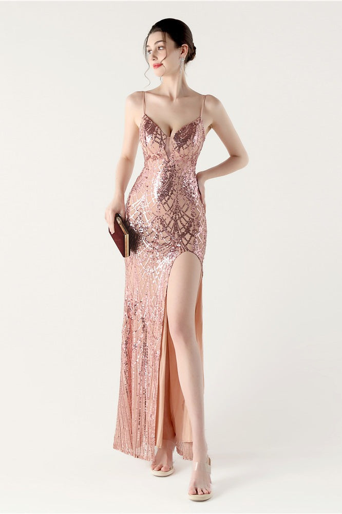 | Sequin V Neck Cross Strap Maxi Dress