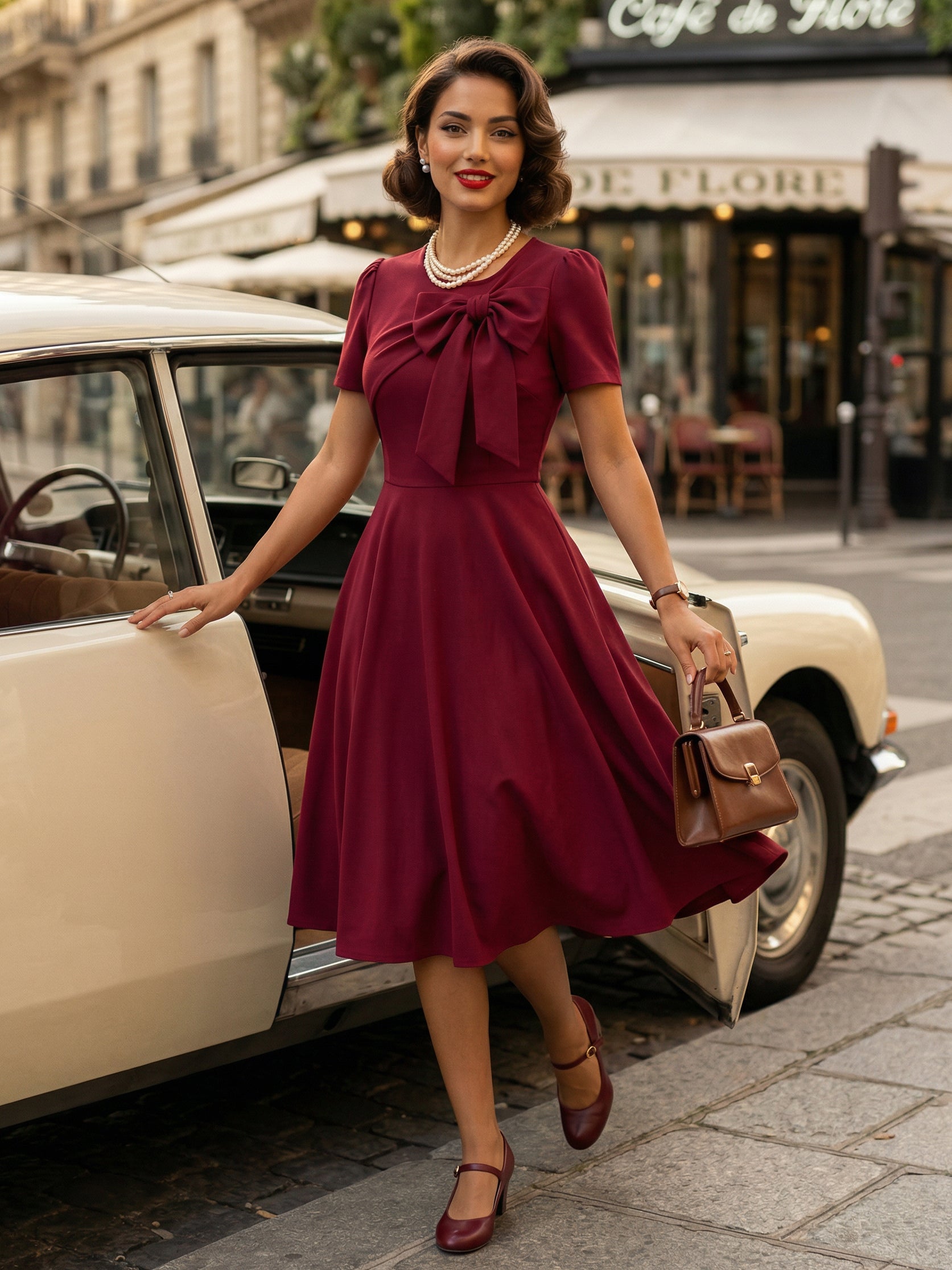 Side Bow Knot Crew Neck Short Sleeve A Line Swing Dress For Women 2026