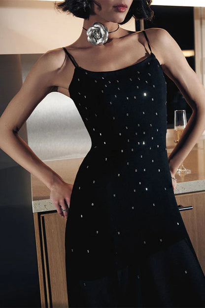 Sparkling Mesh Spliced Cami Long Party Dress