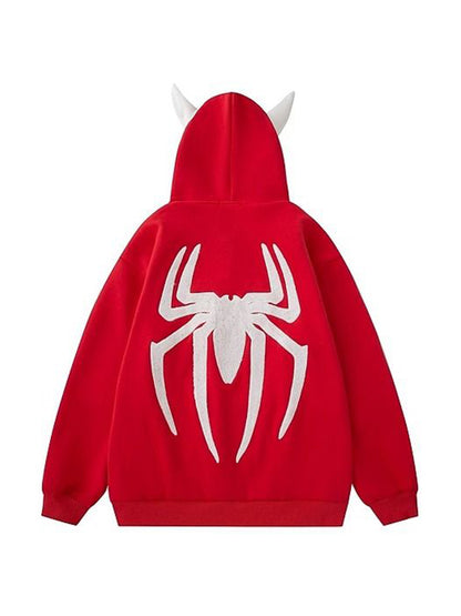 Street Spider Embroidered Devil Styling Oversized Hoodie