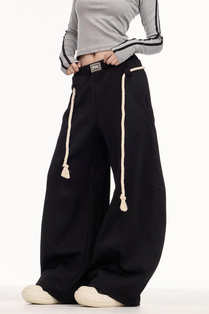 Casual Drawstring Elastic Waist Wide Leg Sweat Pants