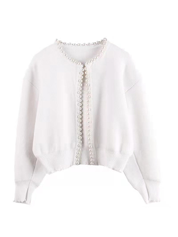 Vintage Pearl Trim Knit Cardigan