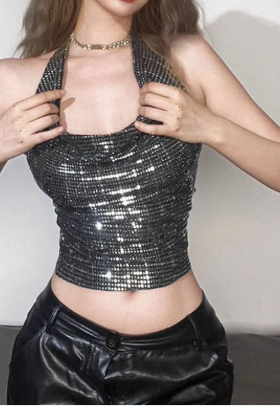 Glitter Backless Bustier Crop Top
