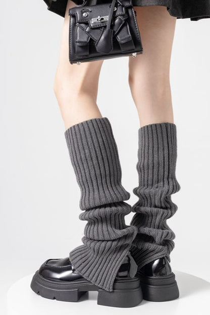 Vertical Stripe Chunky Slouch Split Hem Leg Warmers