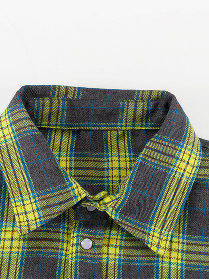 Vintage Plaid Print Long Sleeve Blouse