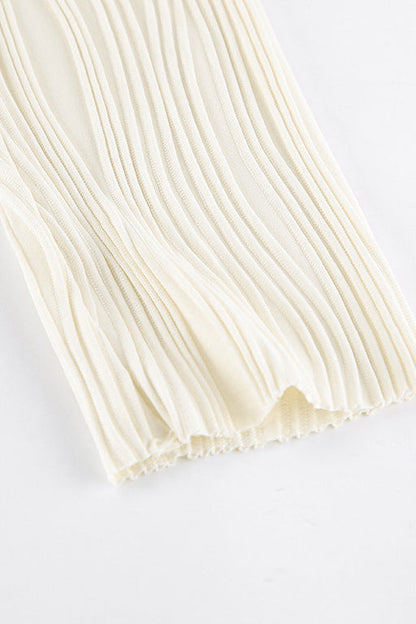 Off Shoulder Ribbed Knit Wavy Texture Long Sleeve Bodycon Midi Dress