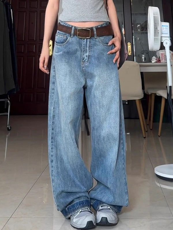 Water Washed Straight Tube Boyfriend Jeans