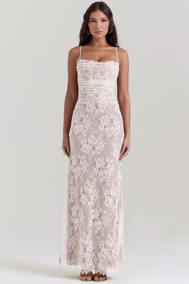 Women's Lace Bodycon Maxi Dress Set – Long Sleeve Cropped Jacket