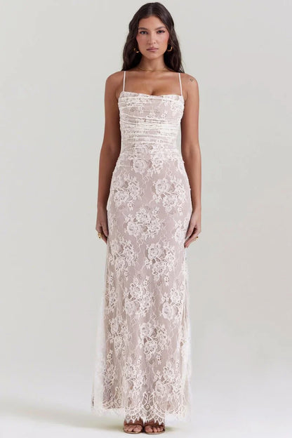 Women's Lace Bodycon Maxi Dress Set – Long Sleeve Cropped Jacket