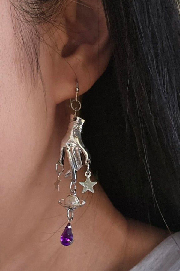 Fashionable Fingertip Planet Zirconia Pendant Earrings