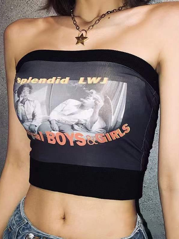 Alphabet Abstract Short Bandeau Top